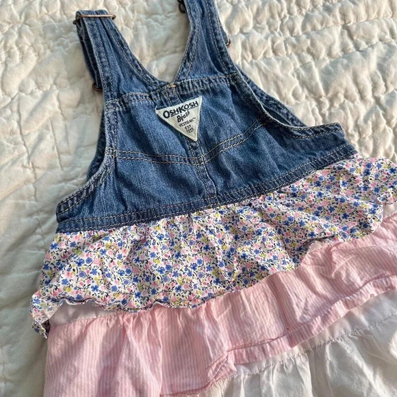 Oshkosh B'Gosh Girl's Tiered Ruffle Overall Dress Vestback Size 24 Months - Picture 4 of 6